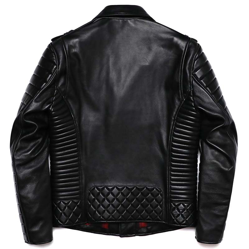 Oblique Zipper Sheepskin Leather Jacket