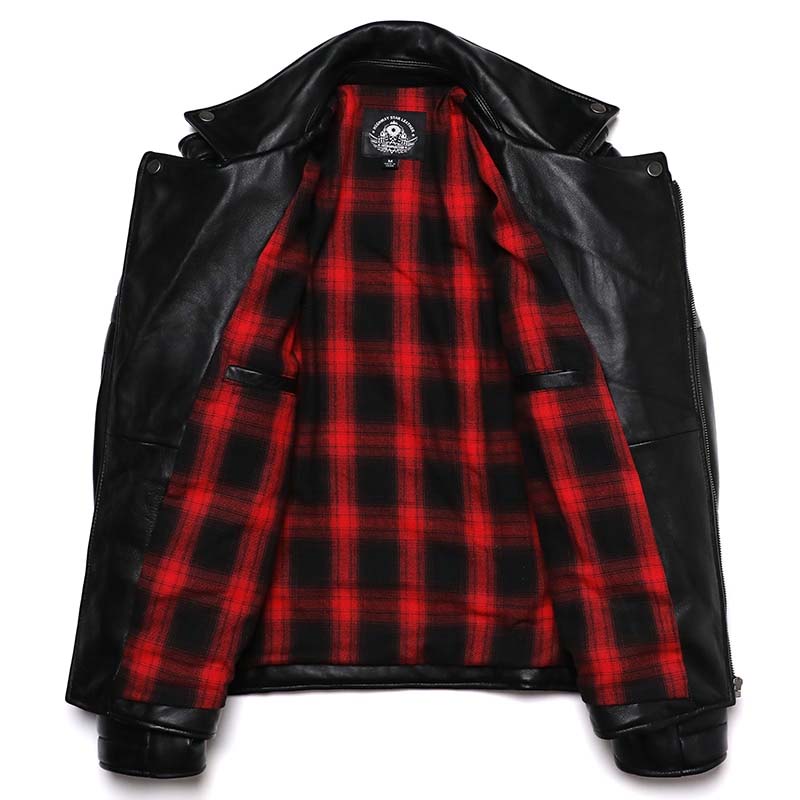 Oblique Zipper Sheepskin Leather Jacket