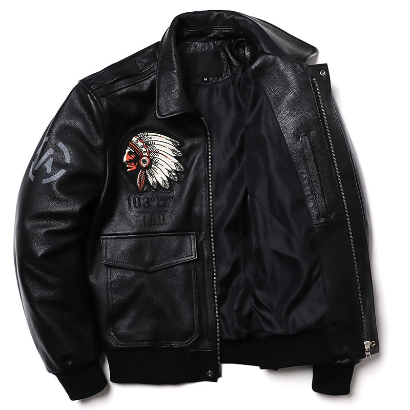 New Indian Embroidery Genuine Leather Jacket