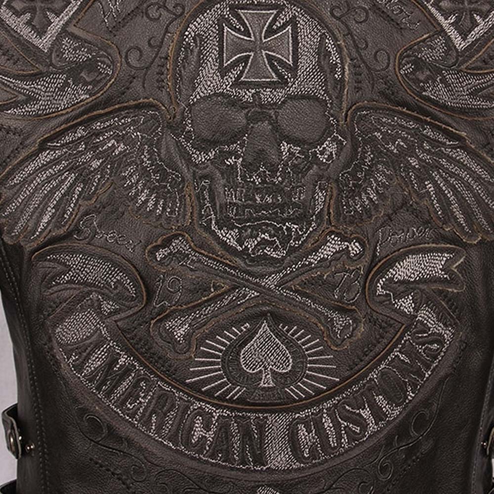 Embroidery Skull Motorcycle Leather Jacket